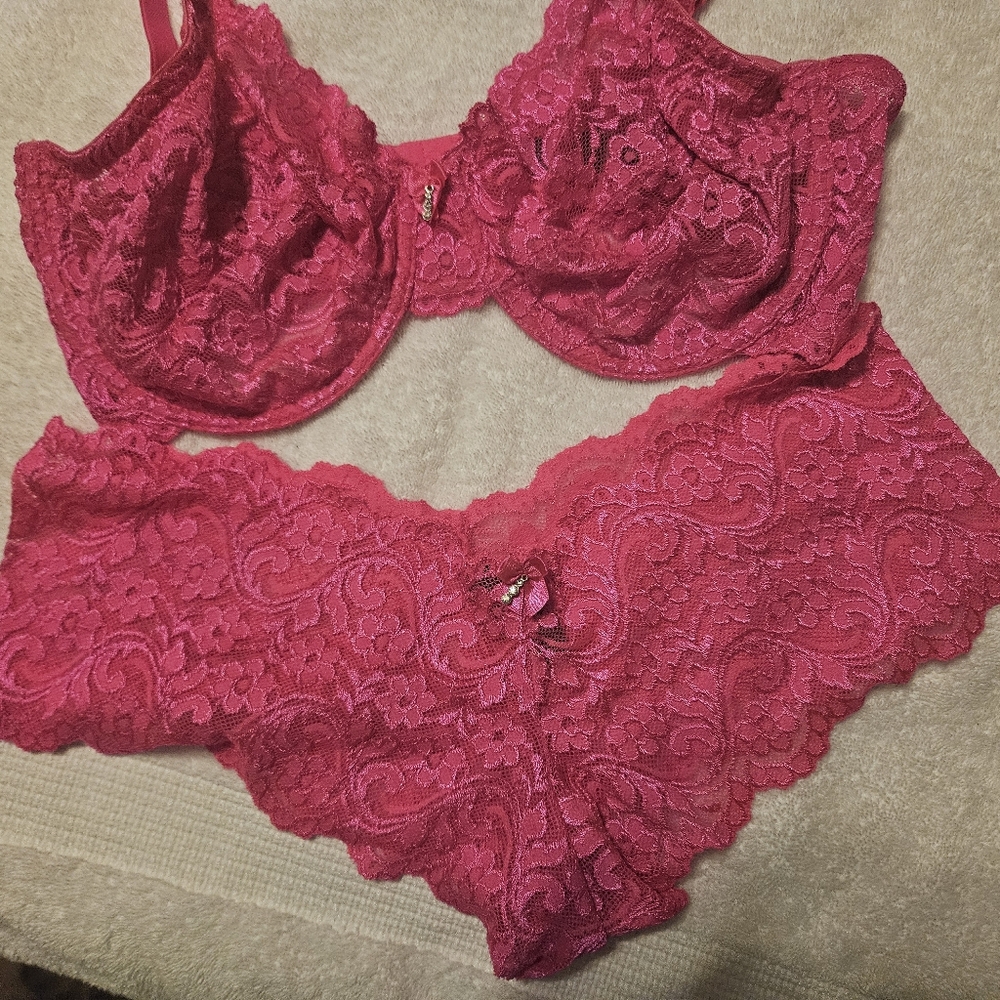 Elegant Pink Lace Lingerie Set Size 42 D Smart & Sexy